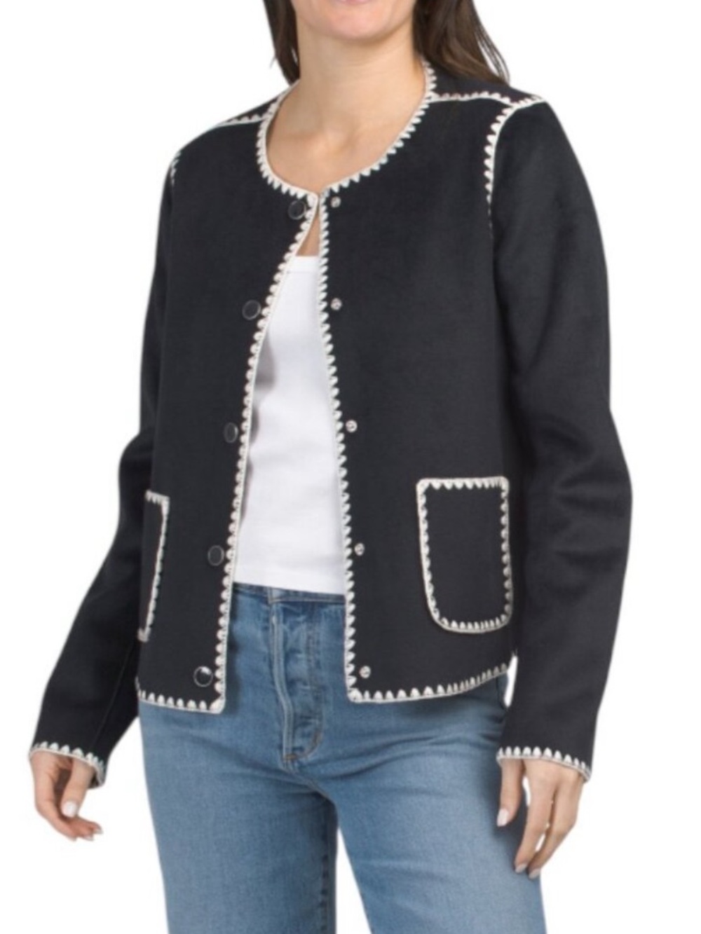 BAGATELLE COLLECTION Round Neck Jacket With Contrast Stitching